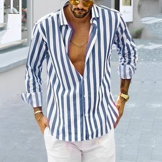 Gideon | Men's Vertical Striped Long-Sleeve Slim-Fit Button-Down Shirt