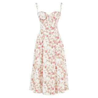 Ulrika | Women's Floral Corset Dress with Lace-Up Back and Thigh-High Side Split