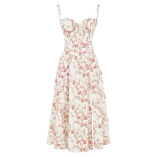Ulrika | Women's Floral Corset Dress with Lace-Up Back and Thigh-High Side Split