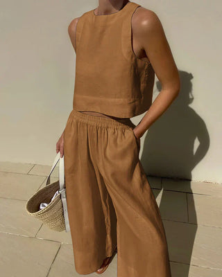 Lunash | Women’s Cropped Tank Top and High-Waisted Wide-Leg Trousers Set