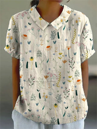 Relyn | Women's Short-Sleeve Collared Tunic Shirt with Button-Down Front