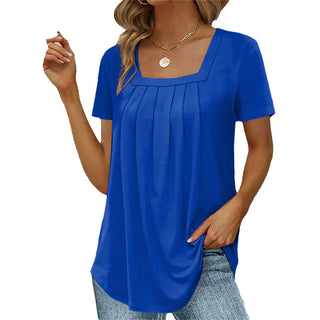 Honoria | Women's Square Neck Pleated T-Shirt with Short Sleeves