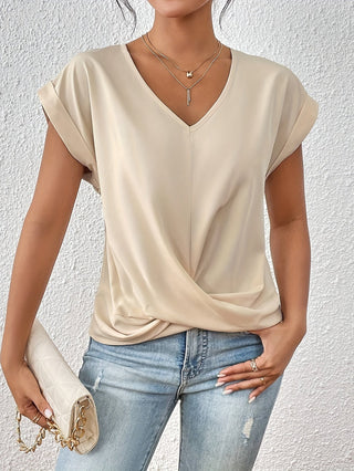 Hazel | Women's V-Neck Short-Sleeve Blouse with Front Twist-Knot