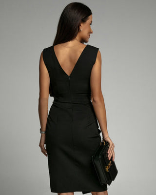 Phoebelyn | Women’s Sleeveless V-neck Midi Dress with Slit and Pleats