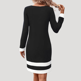 Madeline | Women’s Long Sleeve Midi Shift Dress with Color Block Design