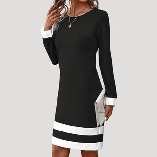 Madeline | Women’s Long Sleeve Midi Shift Dress with Color Block Design