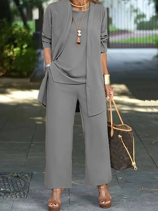 Maryan | Women’s Loose-Fitting Cardigan, Top, and Wide-Leg Pants Set