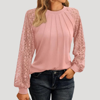 Isabelle | Women’s Relaxed Fit Dress with Sheer Long Sleeves and Round Neck