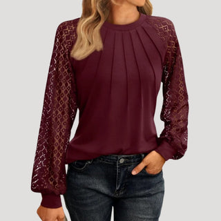 Isabelle | Women’s Relaxed Fit Dress with Sheer Long Sleeves and Round Neck