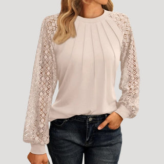 Isabelle | Women’s Relaxed Fit Dress with Sheer Long Sleeves and Round Neck