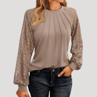 Isabelle | Women’s Relaxed Fit Dress with Sheer Long Sleeves and Round Neck