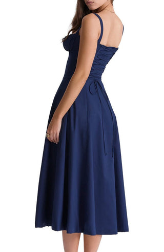 Ulrika | Women's Floral Corset Dress with Lace-Up Back and Thigh-High Side Split