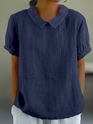 Mae | Women’s Babydoll Tunic Top with Lapel Collar and Casual Short Sleeve Design