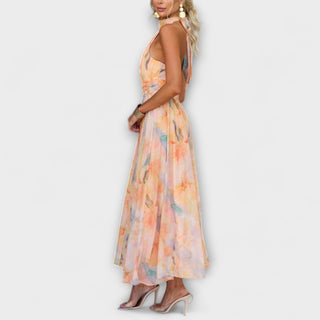 Rosie | Women's Halter Neck Open Back Watercolor Maxi Dress
