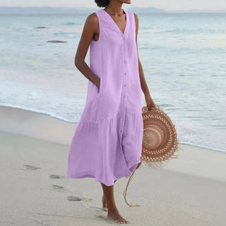 Elle | Sleeveless Tiered Maxi Dress for Women with V-Neckline