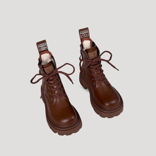 Natalia | Fleece Lined Combat Style Ankle Boots for Women with Thick Sole