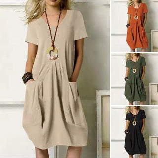 Norielle | Women's Casual Loose T-Shirt Midi Dress with Short Sleeves and Side Pockets