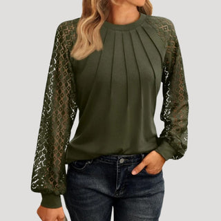 Isabelle | Women’s Relaxed Fit Dress with Sheer Long Sleeves and Round Neck