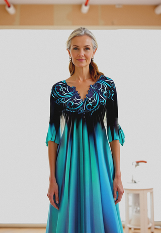 Lexi | Women's Gradient Midi Dress with 3/4 Sleeves