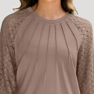 Isabelle | Women’s Relaxed Fit Dress with Sheer Long Sleeves and Round Neck