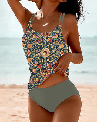 Ashley | Women's Printed Tankini Two-Piece Swimsuit Set with Double Adjustable Straps and High-Waisted Bottoms