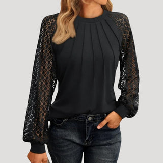 Isabelle | Women’s Relaxed Fit Dress with Sheer Long Sleeves and Round Neck