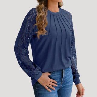 Isabelle | Women’s Relaxed Fit Dress with Sheer Long Sleeves and Round Neck