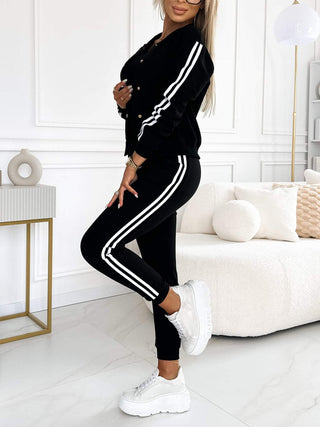 Friah | Women’s Striped Three Piece Set with Sleeveless Top Jacket and Pants