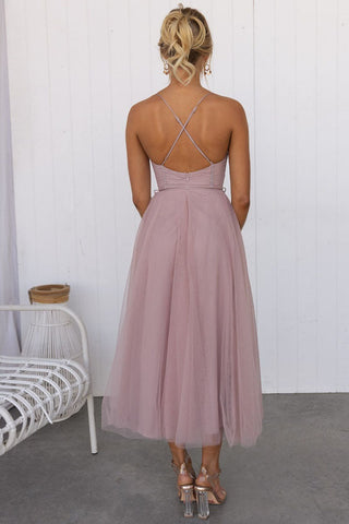Eulla | Women's Summer Corset Midi Dress with Tulle Skirt and Spaghetti Straps