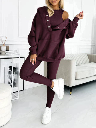 Novalyn | Women’s Three-Piece Tracksuit Set with Oversized Hoodie, Tank Top, and Skinny Leggings