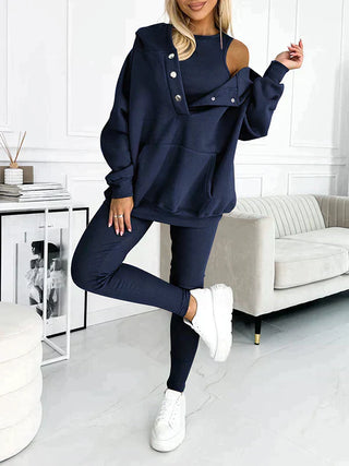 Novalyn | Women’s Three-Piece Tracksuit Set with Oversized Hoodie, Tank Top, and Skinny Leggings