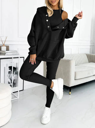 Novalyn | Women’s Three-Piece Tracksuit Set with Oversized Hoodie, Tank Top, and Skinny Leggings