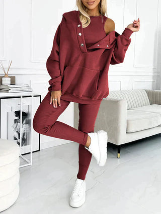 Novalyn | Women’s Three-Piece Tracksuit Set with Oversized Hoodie, Tank Top, and Skinny Leggings