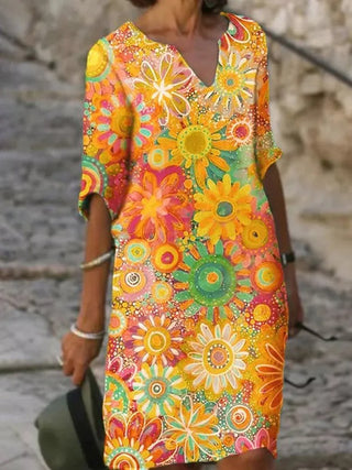 Laila | Women's Floral Half Sleeves V-Neck Summer Dress