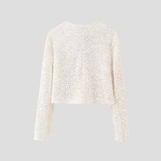 Valentina | Women’s Sequined Cropped Jacket Cardigan with Black Bow Accents