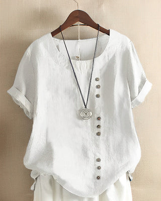 Honilyn | Women’s Cotton Linen Blend Oversized Round Neck Top