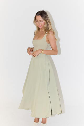 Levy | High Waist Square Neck Sleeveless Midi Dress for Women