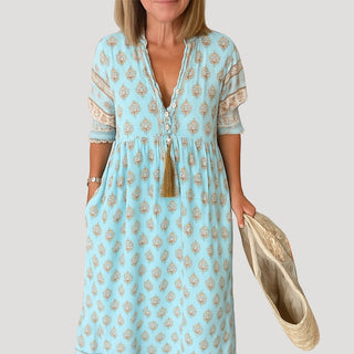 Noreen | Women’s Boho-Inspired Summer Midi Dress with V-Neckline