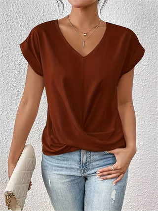 Hazel | Women's V-Neck Short-Sleeve Blouse with Front Twist-Knot