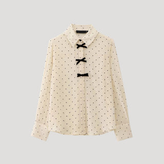 Natalie | Women’s Polka-Dot Semi-Sheer Blouse with Bow Detail
