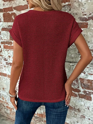 Laifa | Women’s Waffle Knit Pullover Top with Batwing Sleeves and Cross-Wrap Front Hem Design