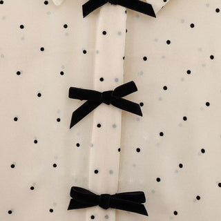 Natalie | Women’s Polka-Dot Semi-Sheer Blouse with Bow Detail