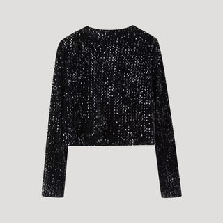 Valentina | Women’s Sequined Cropped Jacket Cardigan with Black Bow Accents