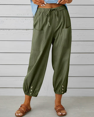 Leva | Women’s Loose-Fitting Trousers with Gold-Toned Button Detail