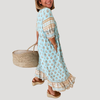 Noreen | Women’s Boho-Inspired Summer Midi Dress with V-Neckline