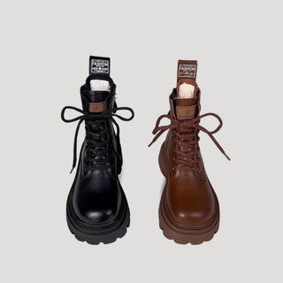Natalia | Fleece Lined Combat Style Ankle Boots for Women with Thick Sole