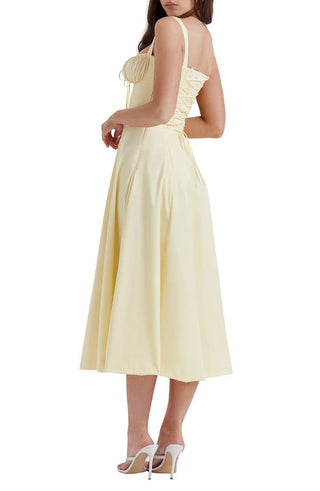 Ulrika | Women's Floral Corset Dress with Lace-Up Back and Thigh-High Side Split