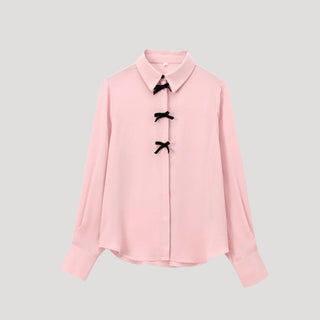 Natalie | Women’s Polka-Dot Semi-Sheer Blouse with Bow Detail
