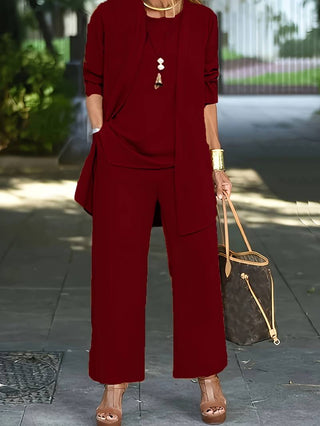 Maryan | Women’s Loose-Fitting Cardigan, Top, and Wide-Leg Pants Set