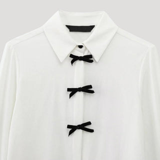 Natalie | Women’s Polka-Dot Semi-Sheer Blouse with Bow Detail